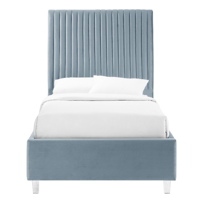 Posh Living Evette Velvet Full Platform Bed Slate Blue