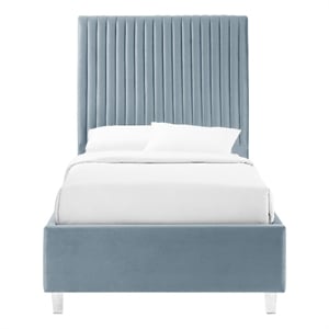 Posh Living Evette Velvet Full Platform Bed Slate Blue