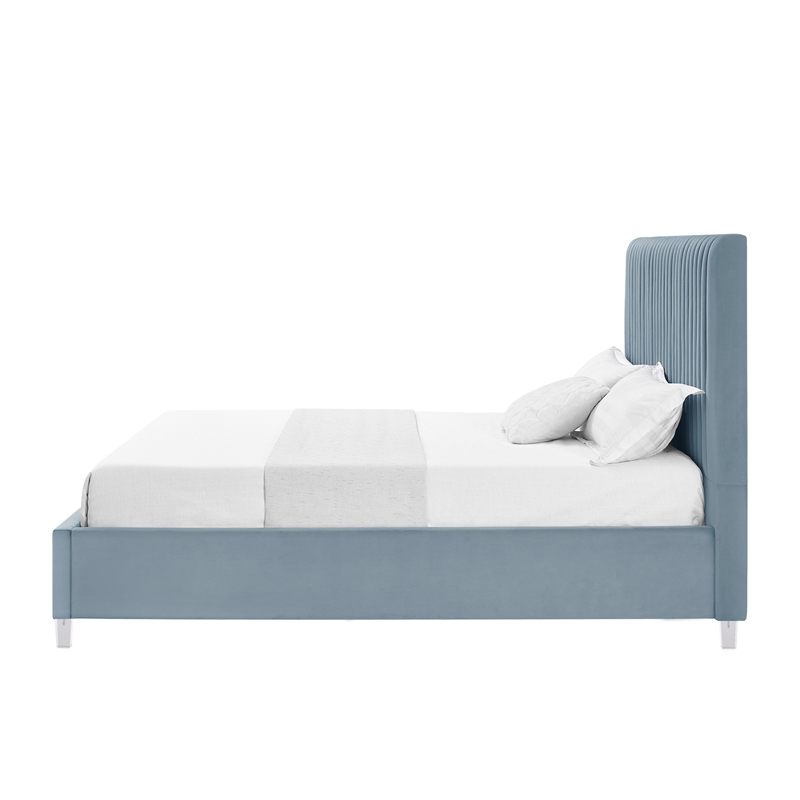 Posh Living Evette Velvet Queen Platform Bed Slate Blue