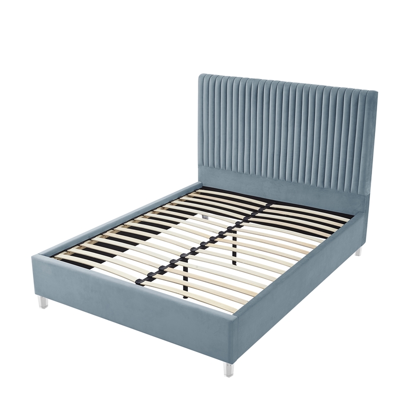 Posh Living Evette Velvet Queen Platform Bed Slate Blue