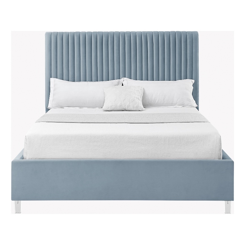 Posh Living Evette Velvet Queen Platform Bed Slate Blue