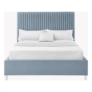 Posh Living Evette Velvet Queen Platform Bed Slate Blue