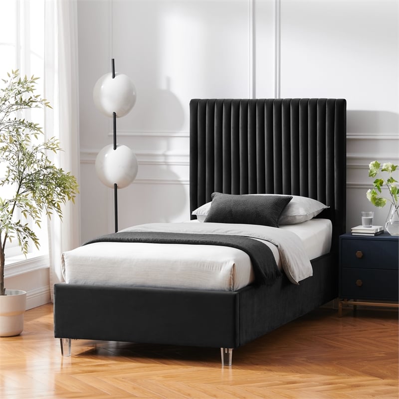 Posh Living Evette Velvet Twin XL Platform Bed Black
