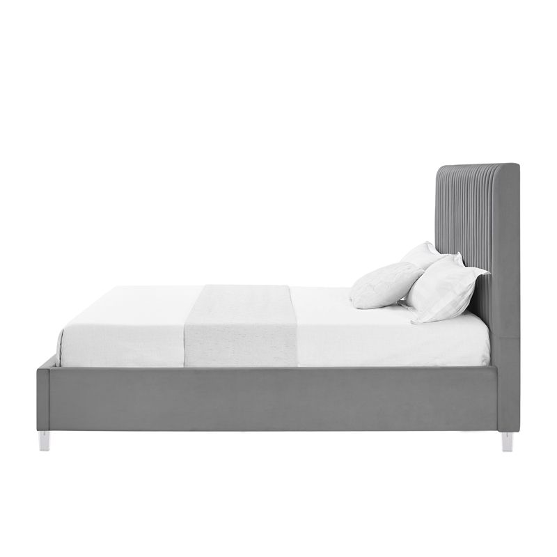 Posh Living Evette Velvet Queen Platform Bed Grey