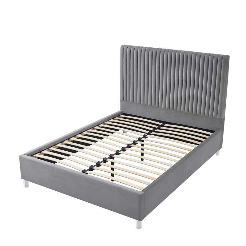 Posh Living Evette Velvet Queen Platform Bed Grey