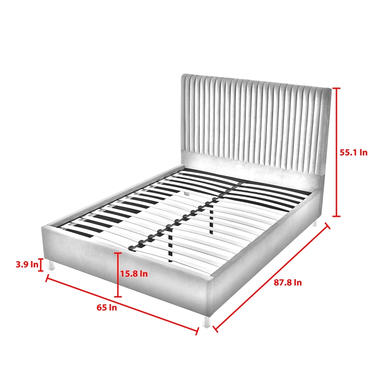 Posh Living Evette Velvet Queen Platform Bed Grey