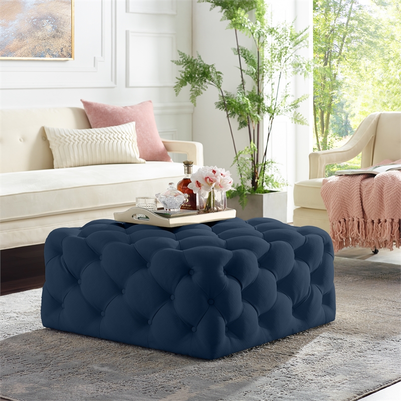 Posh Living Ramon Linen Cocktail Ottoman Navy