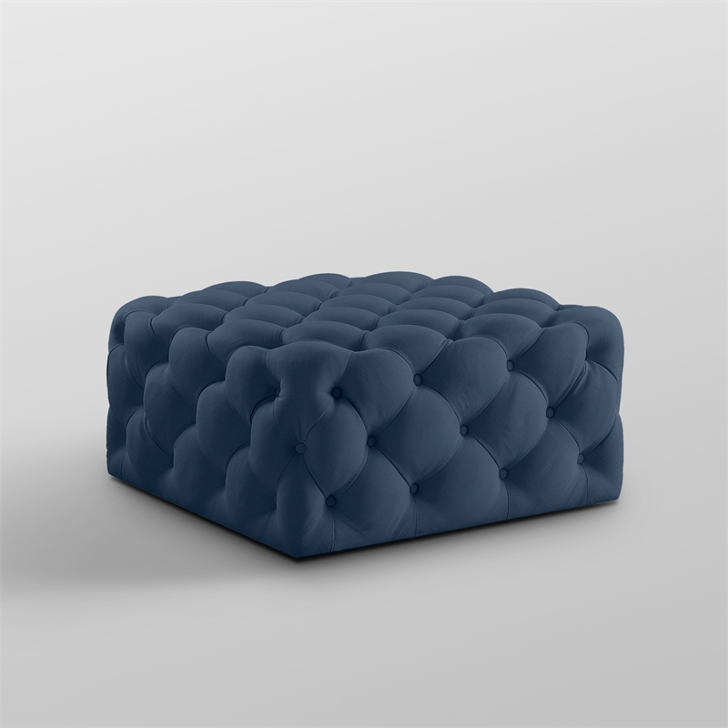 Posh Living Ramon Linen Cocktail Ottoman Navy