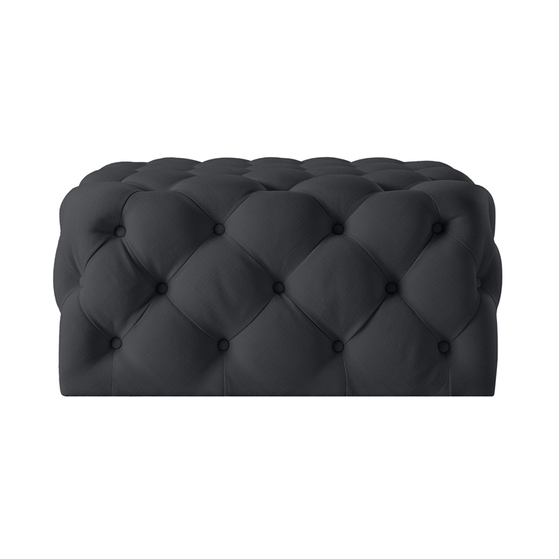 Posh Living Ramon Linen Cocktail Ottoman Black