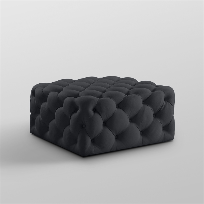 Posh Living Ramon Linen Cocktail Ottoman Black