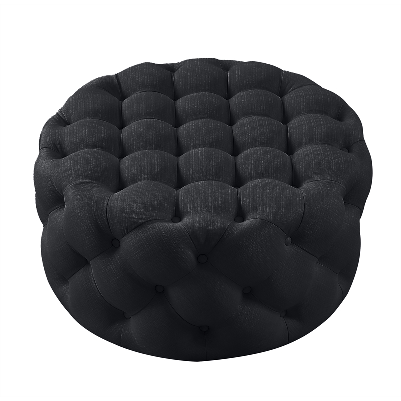 Posh Living Lilou Linen Cocktail Ottoman Black