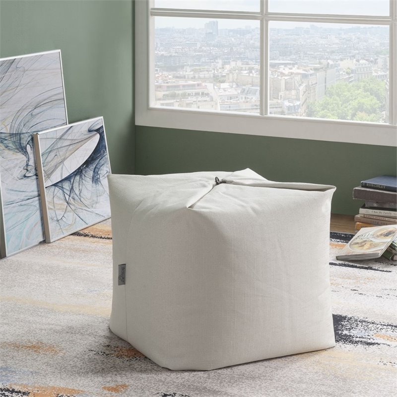 Magic Pouf Beige Beanbag Linen 3 in 1 Ottoman Chair Pillow