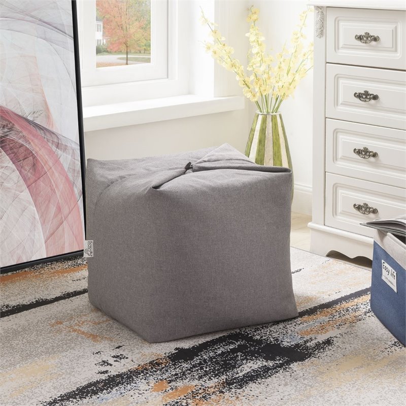 Magic Pouf Gray Beanbag Linen 3 in 1 Ottoman Chair Pillow
