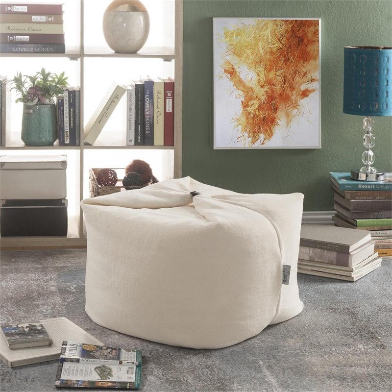 Magic Pouf Beige Beanbag Microplush 3 in 1 Ottoman Chair Pillow