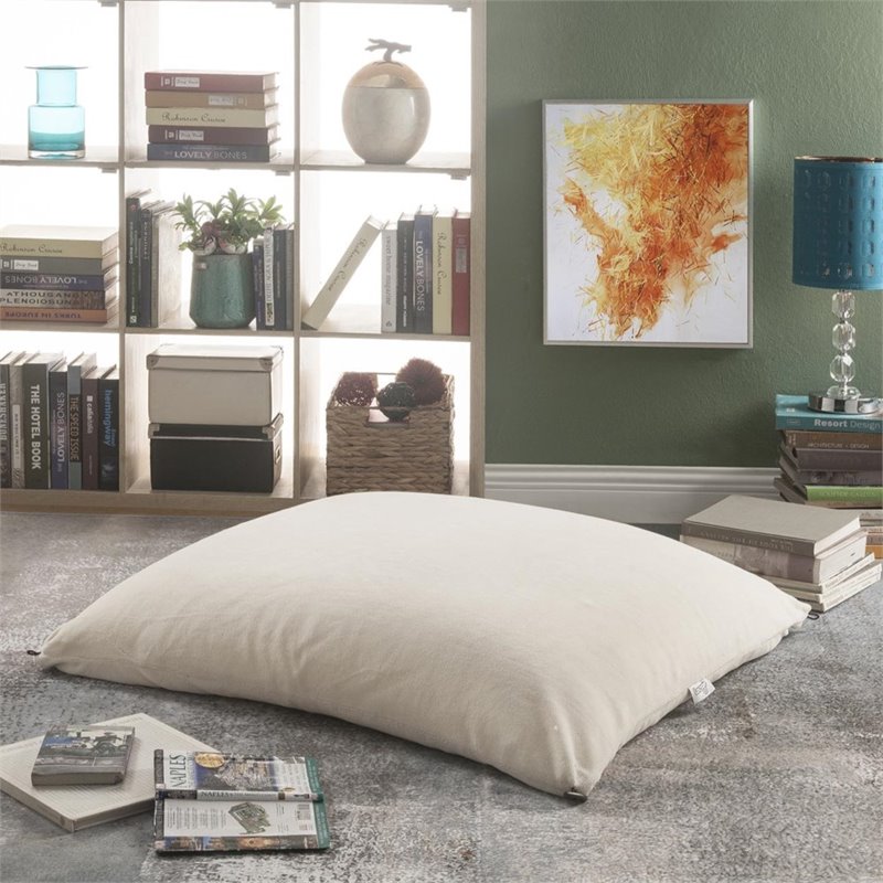 Magic Pouf Beige Beanbag Microplush 3 in 1 Ottoman Chair Pillow