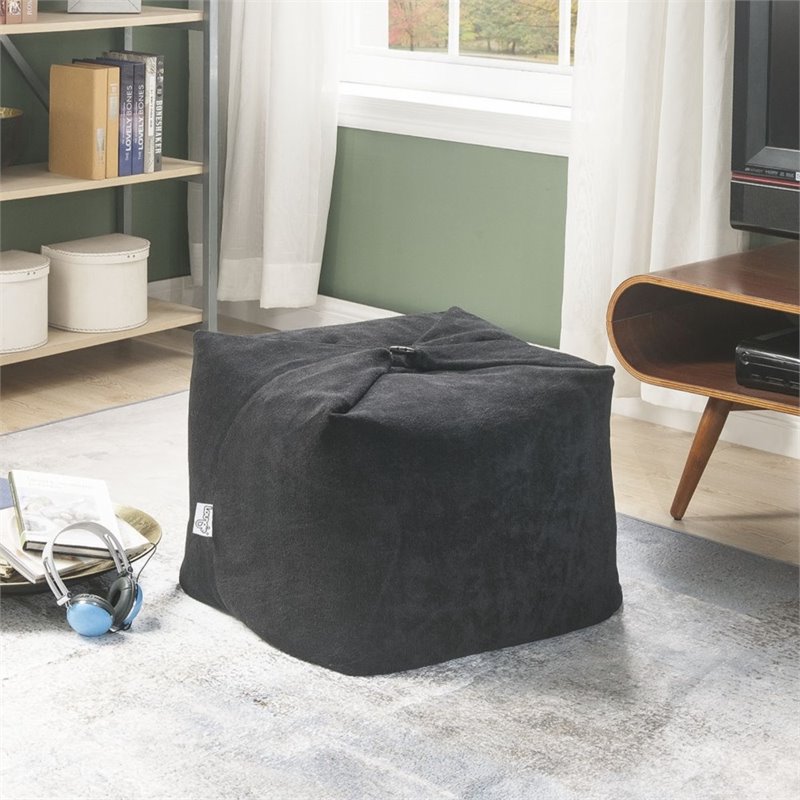Magic Pouf Black Beanbag Microplush 3 in 1 Ottoman Chair Pillow