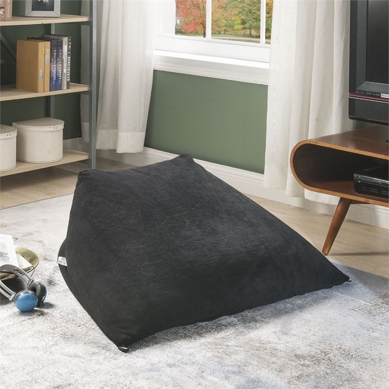 Magic Pouf Black Beanbag Microplush 3 in 1 Ottoman Chair Pillow