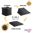 Magic Pouf Black Beanbag Microplush 3 in 1 Ottoman Chair Pillow