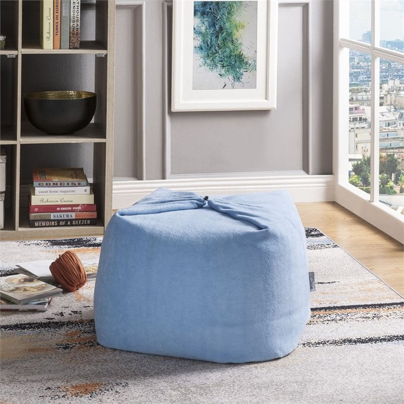 Magic Pouf Blue Beanbag Microplush 3 in 1 Ottoman Chair Pillow