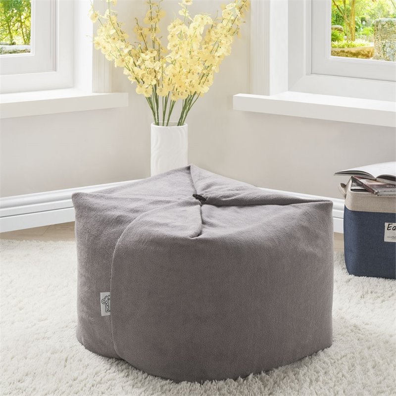 Magic Pouf Gray Beanbag Microplush 3 in 1 Ottoman Chair Pillow