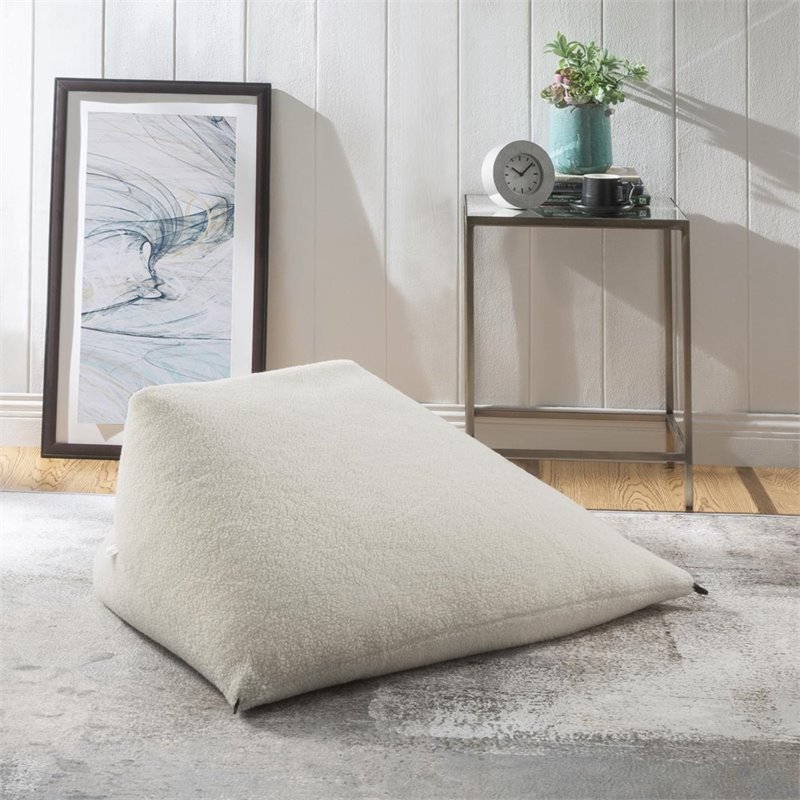 Magic Pouf Cream White Beanbag Sherpa 3 in 1 Ottoman Chair Pillow