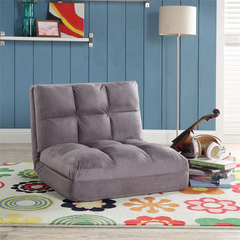 Loungie Floor Chairs Grey Microsuede Foam Filling Steel Tube Frame