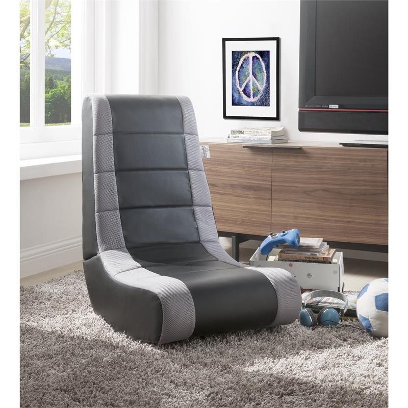 Rockme Floor Chairs Black And Silver Leather PU For Kids Teens Adults or Unisex