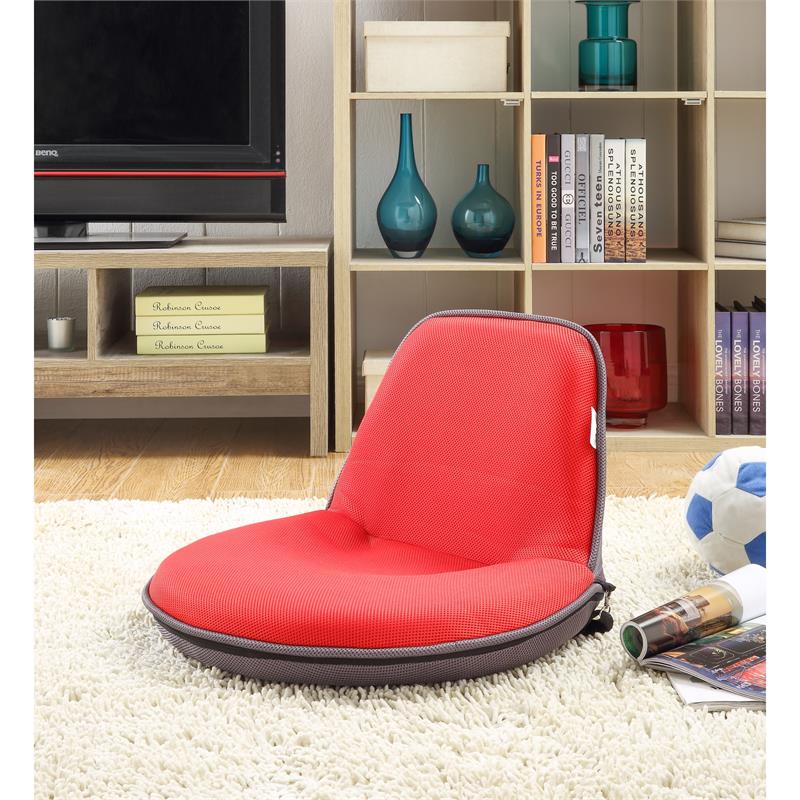 Quickchair Floor Chairs Red/Grey Mesh Indoor/Outdoor Portable Multiuse