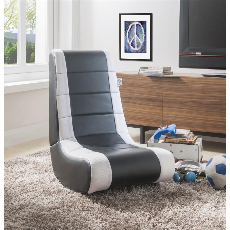 Rockme Floor Chairs Black And White Leather PU For Kids Teens Adults or Unisex