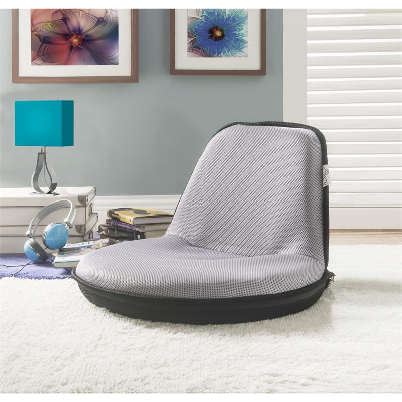 Quickchair Floor Chairs Light Grey Black Mesh Indoor/Outdoor Portable Multiuse