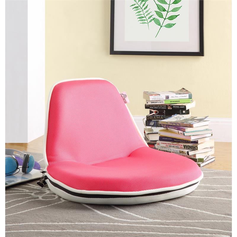 Quickchair Floor Steel Chairs Pink/White Mesh Indoor/Outdoor Portable Multiuse