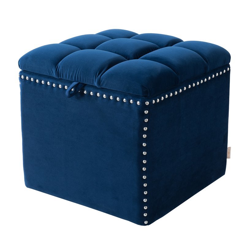 Natalia Storage Ottoman Nailhead Accent Trim Navy Blue 2361859