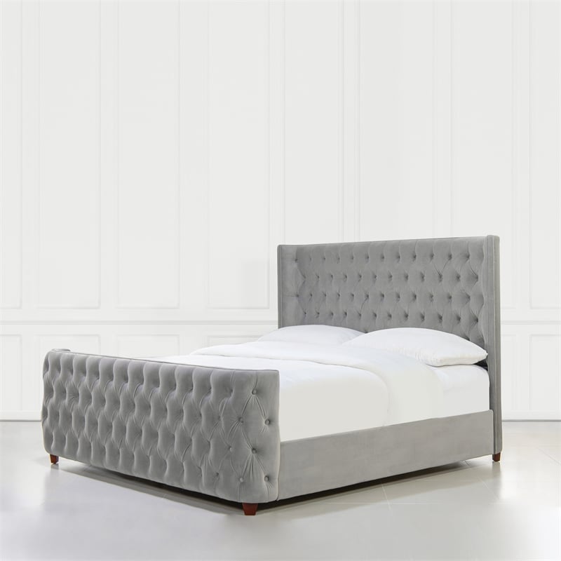 Brooklyn King Tufted Panel Bed Opal Grey Velvet