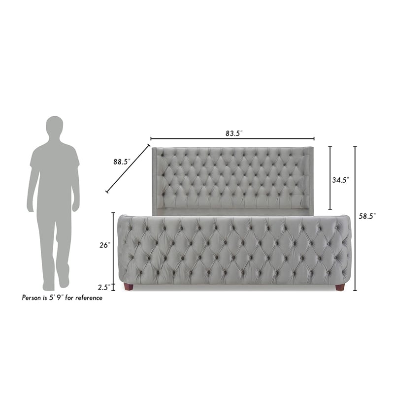 Brooklyn King Tufted Panel Bed Opal Grey Velvet