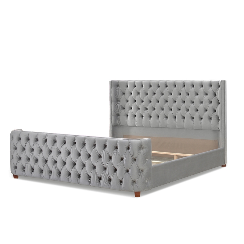 Brooklyn King Tufted Panel Bed Opal Grey Velvet