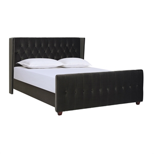 David Tufted Wingback King Bed Dark Charcoal Grey