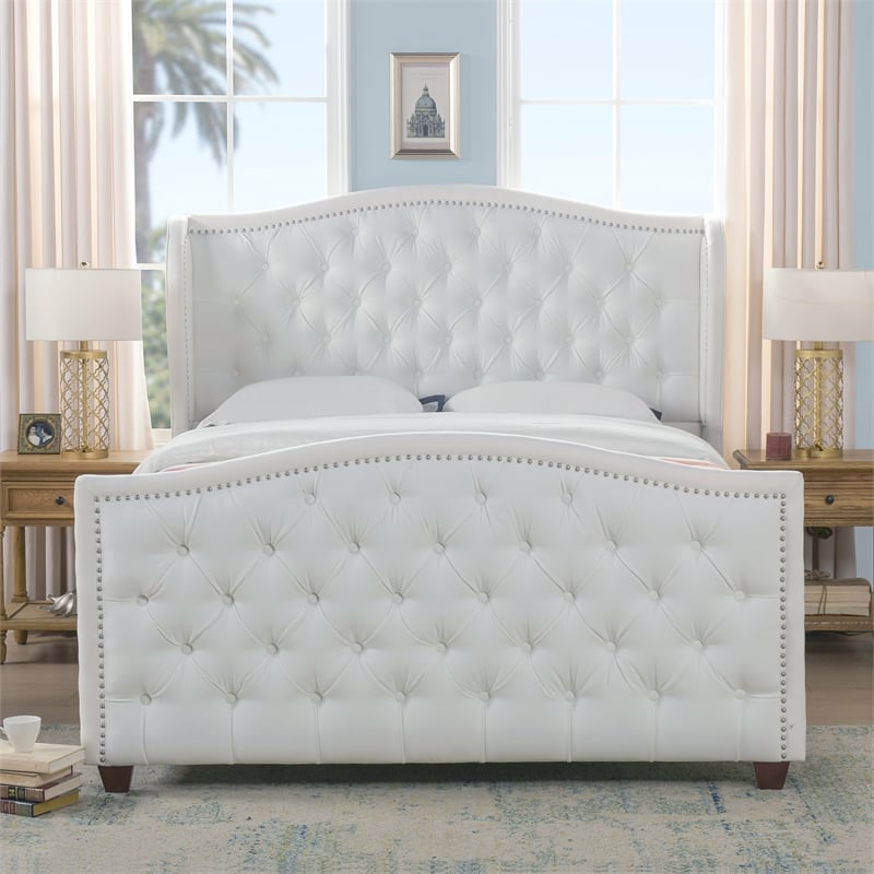 Marcella Tufted Wingback Queen Bed Bright White