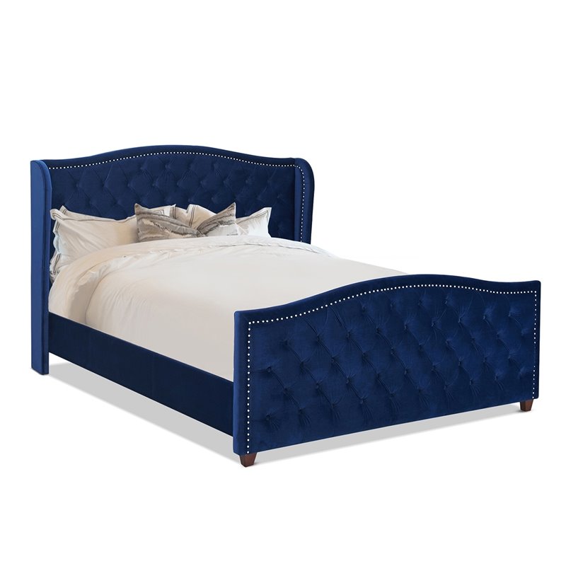 Marcella Tufted Wingback King Bed Navy, Navy Blue Headboard King Size