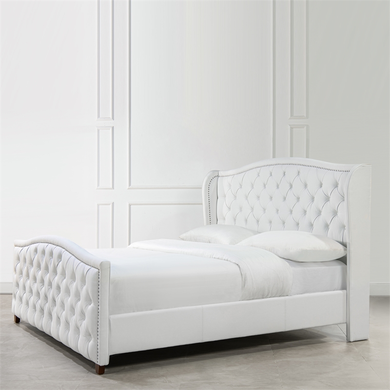 Marcella Tufted Wingback King Bed Bright White