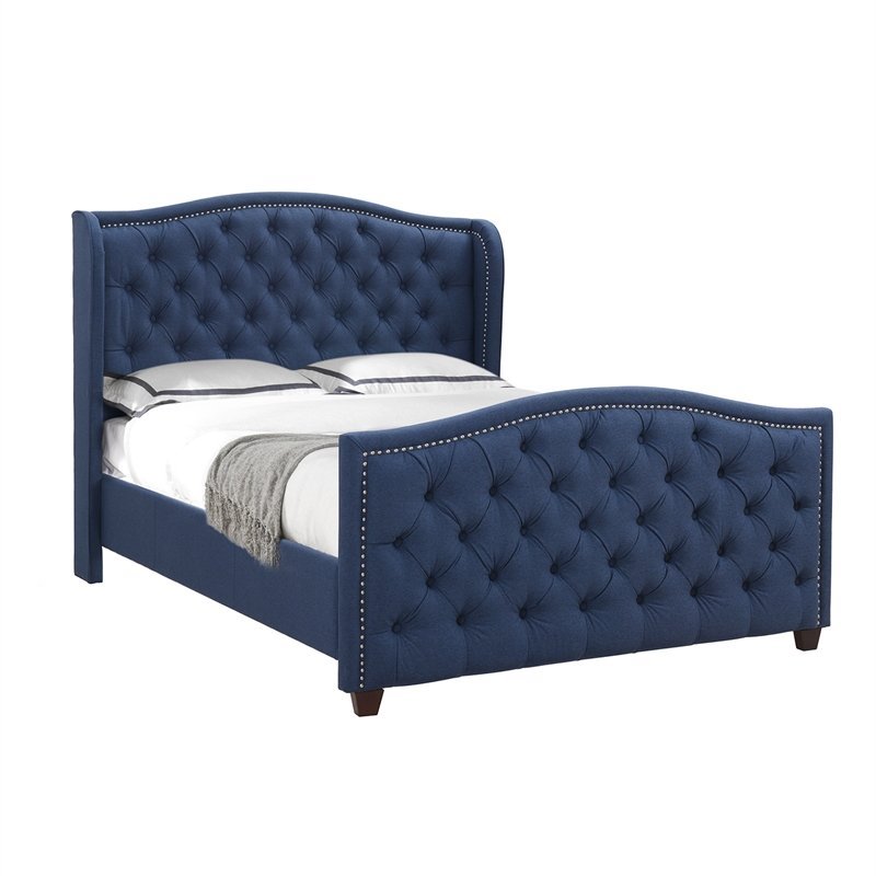 Marcella Tufted Wingback King Bed Dark Sapphire Blue