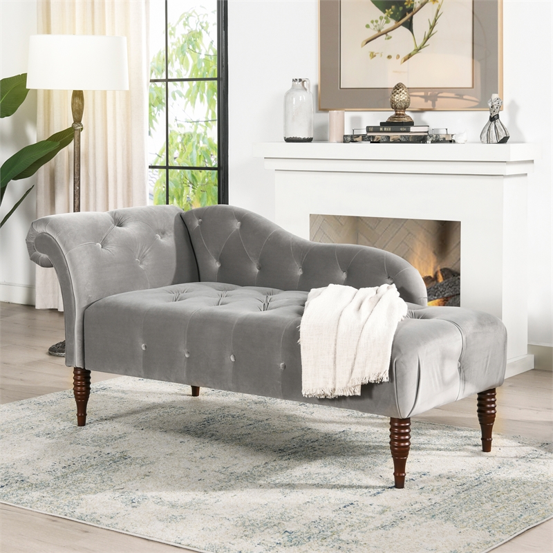 Samuel Tufted Roll Arm Chaise Lounge Opal Grey | Cymax Business