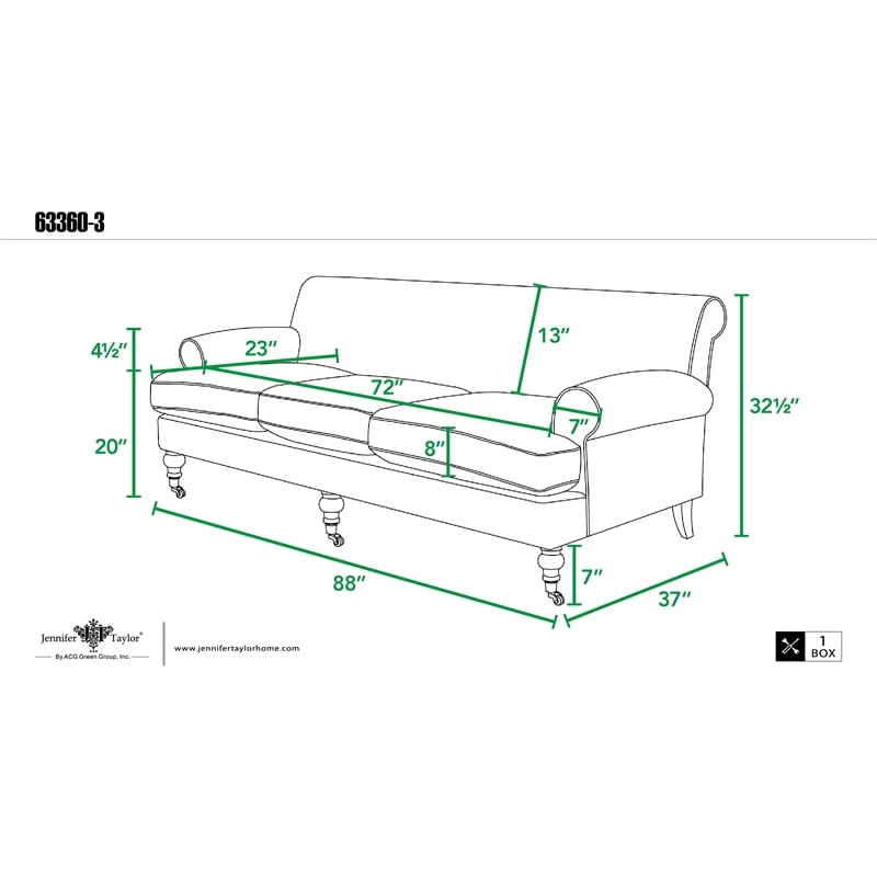 Alana Lawson Recessed Arm Sofa Metal Casters Silver Gray