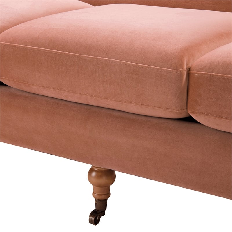 Alana Lawson Recessed Arm Sofa with Metal Casters in Peach Orange