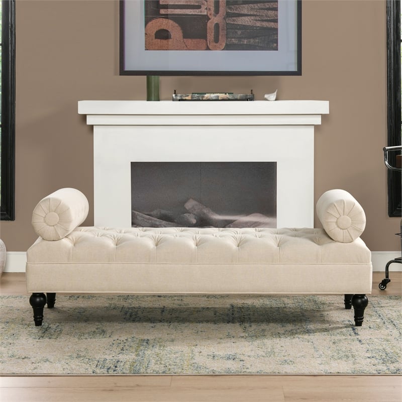 Lewis Bolster Arm Entryway Polyester Cream Bench