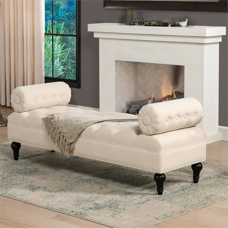 Lewis Bolster Arm Entryway Polyester Cream Bench