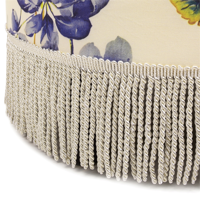 Yolanda Tufted Decorative Round Ottoman Off White Floral Fabric