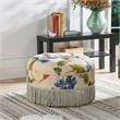 Yolanda Tufted Decorative Round Ottoman Off White Floral Fabric