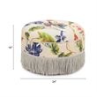 Yolanda Tufted Decorative Round Ottoman Off White Floral Fabric