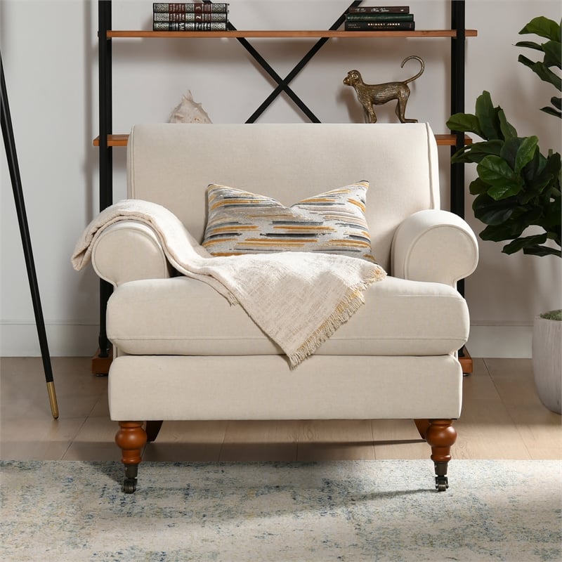 Alana Lawson Accent Arm Chair Metal Casters Sky Neutral