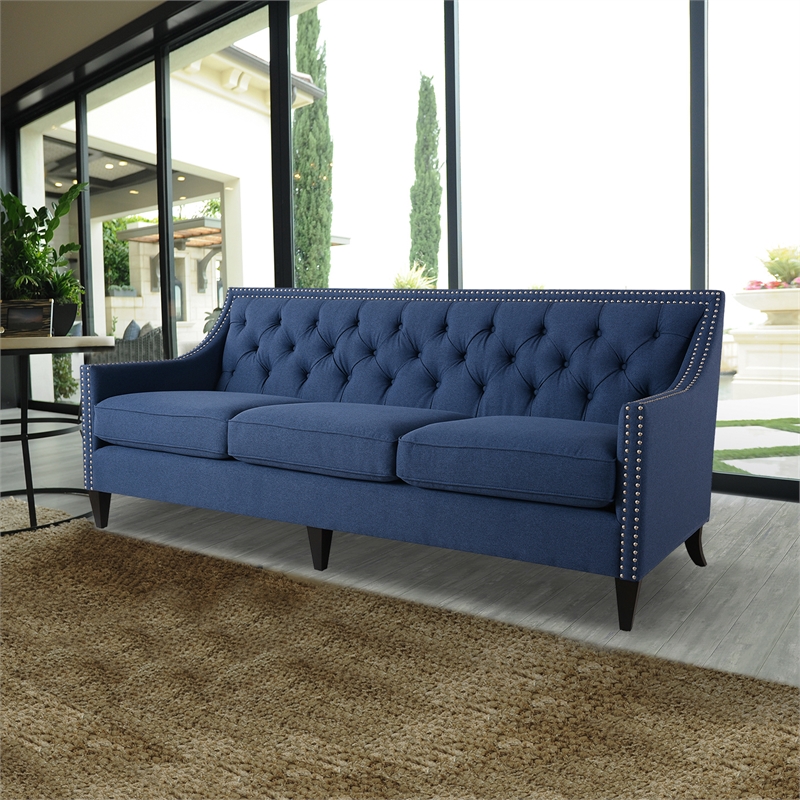 Marianne Tufted Modern Sofa Nailhead Accents Dark Sapphire Blue | Cymax ...